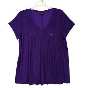 Elie McCarthy Women's 3X Plus Size Purple Blouse Top V-Neck Flowy Stretch Fabric